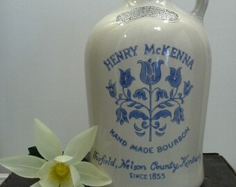 Vintage Henry McKenna Kentucky Whiskey Stoneware Crock; Half Gallon Jug with Foil Label