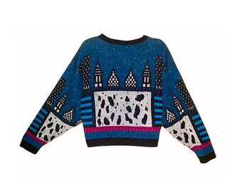 Retro 1980's NYC Skyline Abstract Novelty Sweater