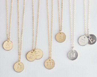 Gold Initial Necklace,Sterling Silver Initial Necklace,Gold Letter Necklace,Engraved Necklace for Women,Initial Disc Necklace