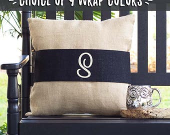 Farmhouse Style Pillow Covers, Throw Pillows that Change Color, Interchangeable Burlap Pillow Wraps, Personalized Monogram Pillow, 513999270