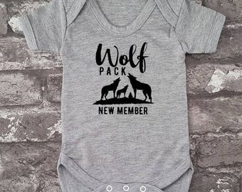 Wolf Baby, Baby Shower Gift, Wolf Bodysuit, Wolf Pack New Member, Howling Wolf Baby Grow, Newborn Baby Vest, Animal Lover, New Mum, New Dad