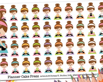 40 Yoga Stickers | Yoga Planner Stickers | Yoga Girl Kawaii Asian Blonde Brunette Redhead Black Girl | Yoga Mom Yogi Gifts | Fits ECLP More