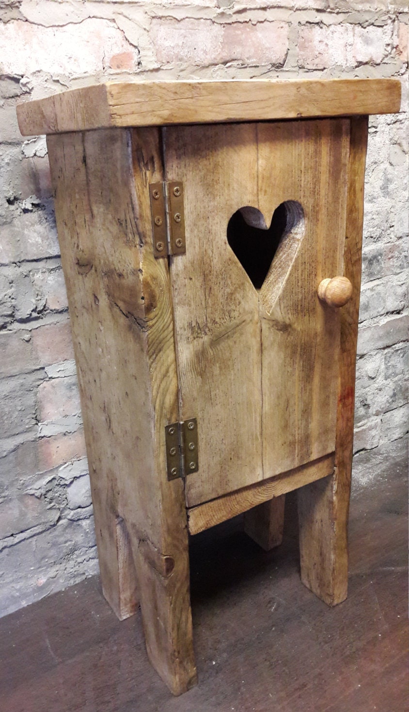 Handmade reclaimed wood pot plant stand bedside table side