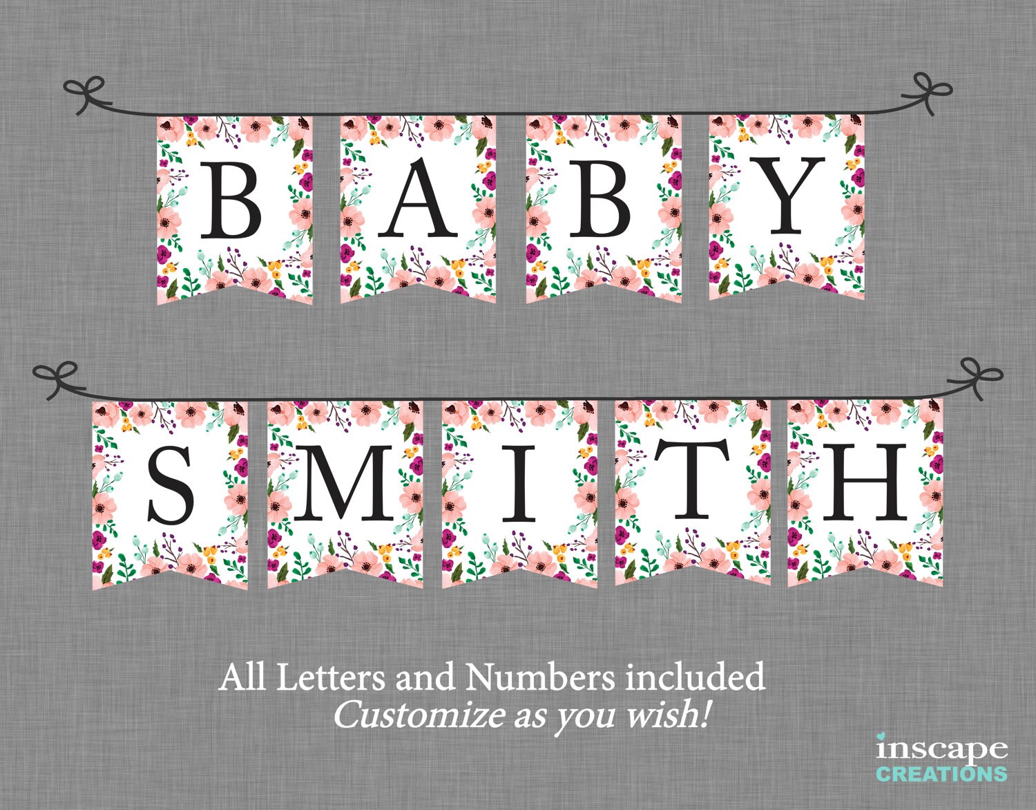 baby shower banner printable all letters numbers rustic