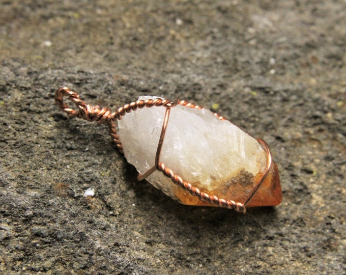 Citrine Crystal Tip / Copper Wire Wrap Pendant / Handmade Natural Stone Point Necklace / November Birthstone / Mens or Ladies Jewelry