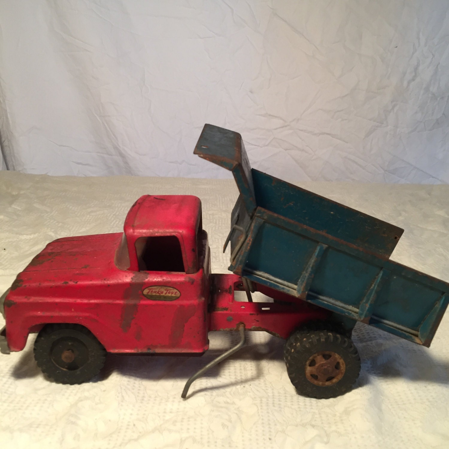 1959 Tonka Red & Blue Dump Pressed Steel Dump Truck Vintage