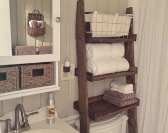 Over the Toilet Ladder Shelf, Toilet Topper, Bathroom Storage, Leaning Ladder Shelf, Ladder Bookshelf, Toilet Shelf, Bathroom Space Saver