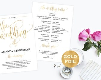 Gold wedding program Printable - Gold Elegant Programs - Printable Wedding Program Template - Downloadable Wedding #WDH0119