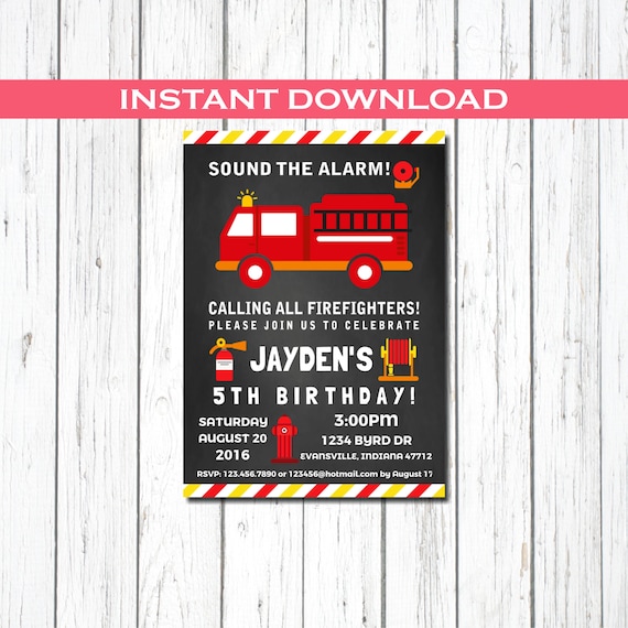 Firefighter Invitation Fireman Party Invitation Firefighter