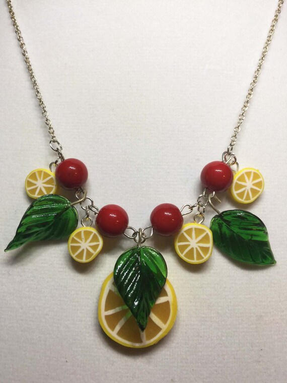 Pinup Fruit Lemon Cherry Necklace GIFT