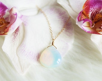 Moonstone Necklace, Mermaid Necklace, Moonstone Pendant, Opalite Necklace, Crystal Necklace, Opalite Pendant, Dainty Necklace, Gold Necklace
