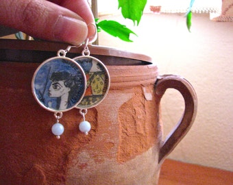 PICASSO earrings-Jacqueline with flowers hand-painted