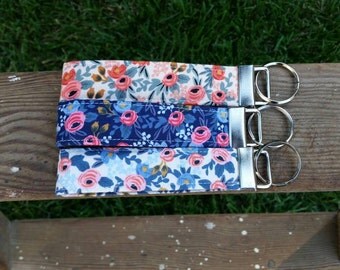 Floral key fob | navy blue | coral | pink | Rifle Paper Company | Les Fleurs | key wristlet | key chain | lanyard