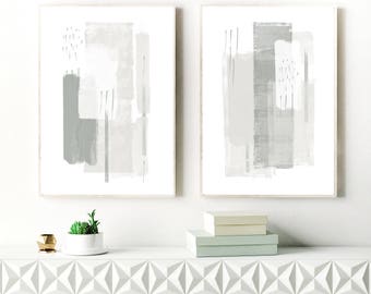 Grey Abstract Art, Grey and White Minimalist Paintings, Set of two Instant download Prints, Printable Minimal Art, Minimalist Modern Art