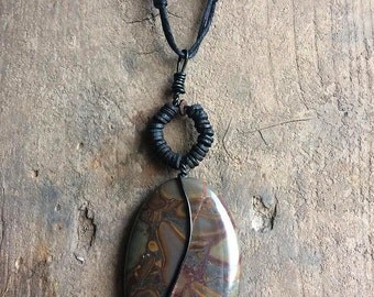 Large Chocolate Jasper & Coconut on Hemp Cord