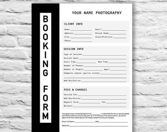 Booking Form | Photography Contract Form | Session Booking Form | Booking Form Template | PSD