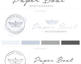 Premade Logo Kit Logo acuarela, Premade Blog Logo, filigrana fotografía, lindo Logo, Paperie Logo, niños Logo, Logo Whimsical, Origami