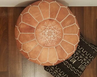 Authentic Moroccan Leather Pouf,Handcrafted Leather Pouffe ottoman ,Footstool,P58