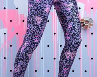 Geo Pop 17 Leggings - Black lycra festival yoga pants activewear active casual pants alternative boho dance pixie psy trance doof rave