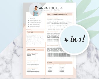 Modèle de CV moderne / modèle de CV pour mot, lettre, quatre Page CV, professeur de curriculum vitae, CV professionnel, téléchargement immédiat