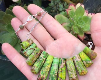 Green Sea Sediment Jasper Bib Necklace || Boho Necklace || Statement Necklace