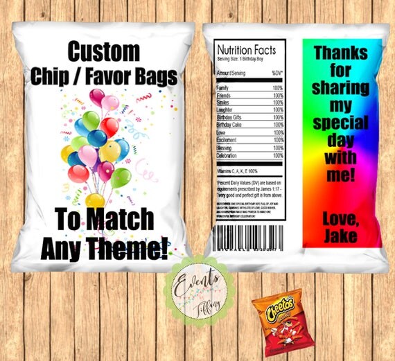 Custom Chip Bags Custom Snack Bags Custom Favor Bags Custom