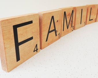 large wooden letters, word game tiles, wooden letter tiles, freestanding letters, gallery wall decor, family wall, wall hangings, letters