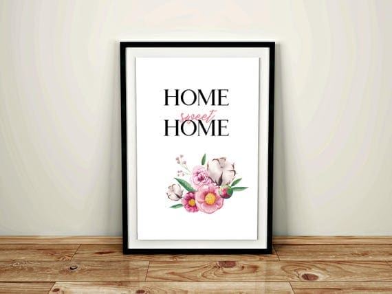 Home Sweet Home Print, Watercolor Flowers Home Sweet Home Sign, Watercolor Flowers Home Welcome Sign, Sweet Home Quote, Home Sweet Printable