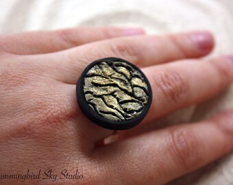 Statement Ring~ Handmade Ring~Tree Bark Ring~ Polymer Clay Jewelry~ Round Ring~ Texture Ring