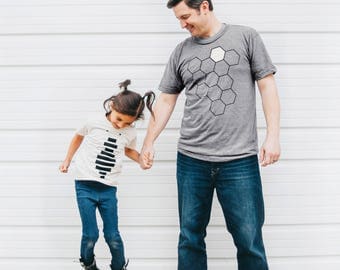 Father's Day Gift - Honey BEE and hive tshirt set, graphic tees, father daughter, father son, dad and baby, matching shirts, new dad gift