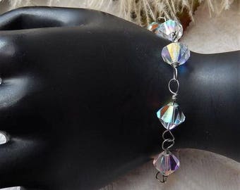 Sale......One of a Kind Handcrafted .925 Sterling Silver and Multi Faceted AB Crystal Bracelet