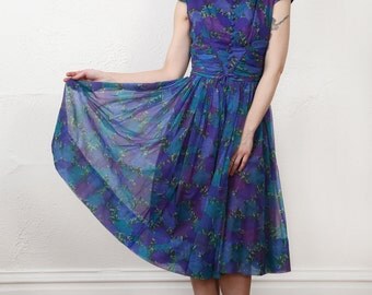 SALE 1960s Purple Dress FLORAL