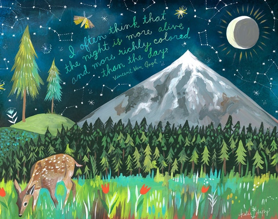 Night Mountain Art Print Van Gogh Quote Nature Wall Art