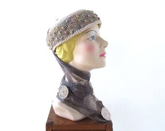 1930s Hat and Purse | Crochet Hat | Drawstring Bag