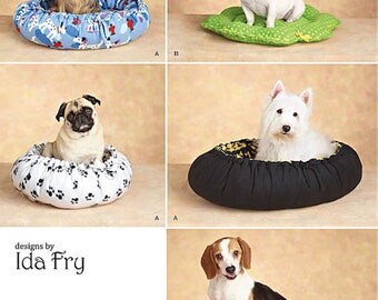 DOG Bed Sewing Pattern - NO SEW Fleece Dog Pet Beds Ida Fry Designs 2 Styles 3 Sizes