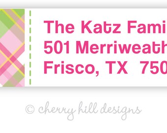 Madras Plaid (Pink) return address labels - set of 75