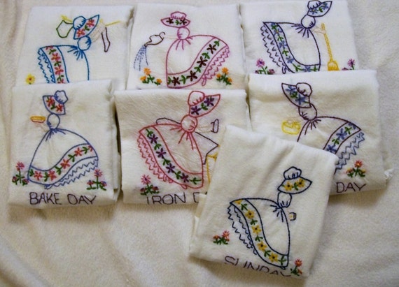 Hand Embroidered Dish Towels Sunbonnet Girls Dish Towel Set