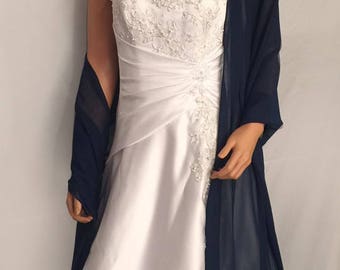 Chiffon bridal wrap wedding shawl scarf sheer prom bridesmaid evening ball cover up shrug stole CW200 AVL IN navy blue and 6 other colors