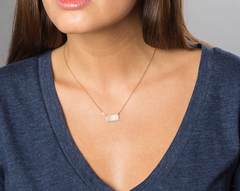 Custom Hand Stamped Cursive Necklace, Name Necklace, Short Bar Necklace, Bridesmaids Gifts, Small Date Necklace