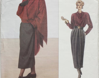 Size 8-10-12 Bust 31.5" - 34" Vintage 80s Vogue American Designer Sewing Pattern 2370 ADRI Jacket, Skirt,Top and Shawl