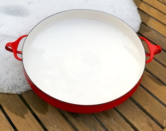 50s Dansk Kobenstyle Denmark Ducks Paella Pan Large Original Red White Enamel Handles Jens Quistgaard Iconic Mid Mod Design Collectible