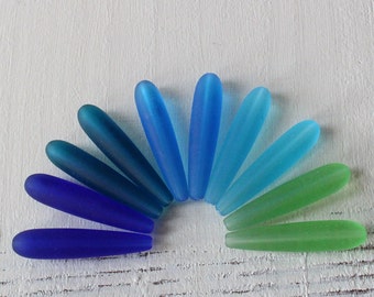 Sea Glass Teardrop Beads - Beach Glass Beads - Jewelry Making Supply - Frosted Glass - 38x8mm Sea Glass Transparent Mix (10 or 30 beads)