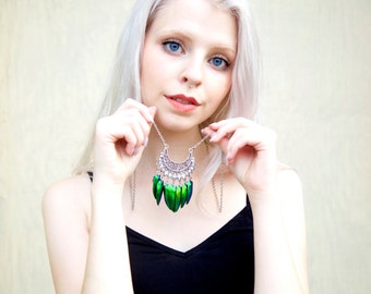 Khaleesi costume jewelry REAL green jewel beetle wings pendant Daenerys jewelry Green Elytra necklace silver scarab jewelry stag beetle