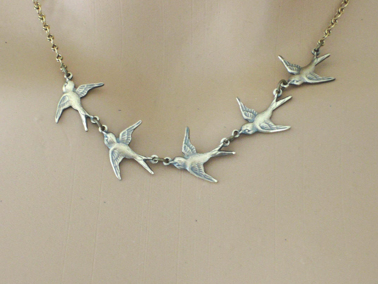 Vintage Necklace Bird Necklace Brass Necklace Boho