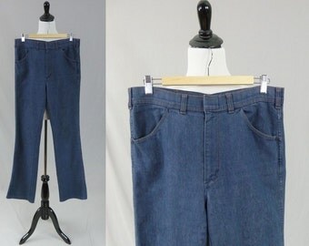 70s Men's Jeans - Medium Blue Denim Pants - Sportabouts - 32x34 - 32" waist x 34" length