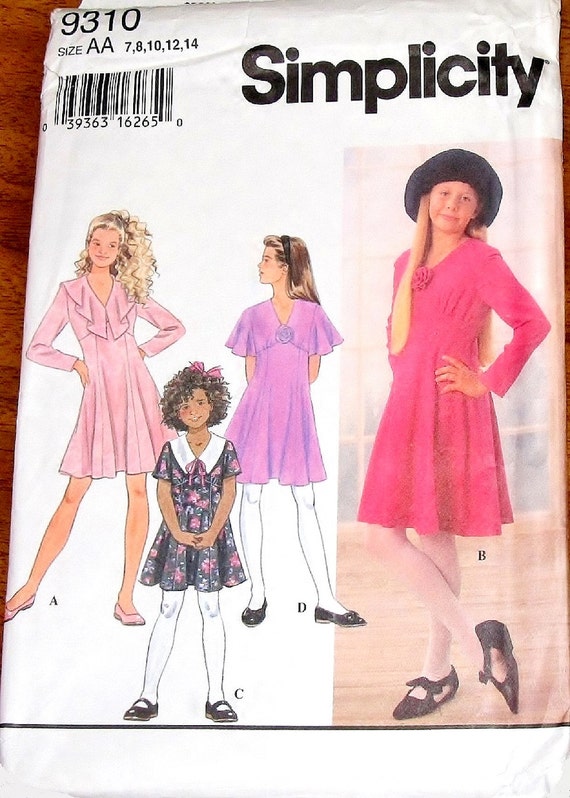 Simplicity 9310 Tween Girl Flounce Collar Empire Dress Vintage