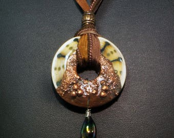 FRISKEY handmade Lampwork Glass Beads & Jewelry, Eletroformed Disc pendant necklace