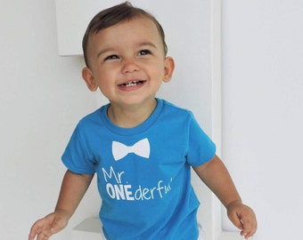 Bowtie - Mr ONEderful - 1st Birthday shirt - Front and Back design - Name on back - first birthday - 1 year old - Mr Wonderful - onederful