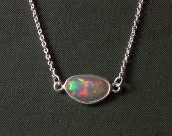 White Opal Necklace, Silver Opal Slice Necklace, Opal Choker Necklace, October Birthstone, Opal Gemstone Pendant Necklace, Christmas Gifts