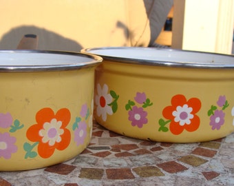 Enamelware Made in Italy, 2 Saucepans, Bright Cookware